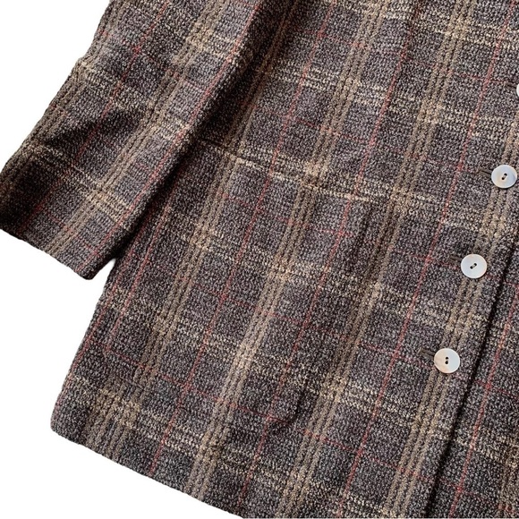 Valerie Stevens Wool Plaid Gingham Buttoned Blazer Jacket Brown Tan Size 10 - Picture 4 of 7